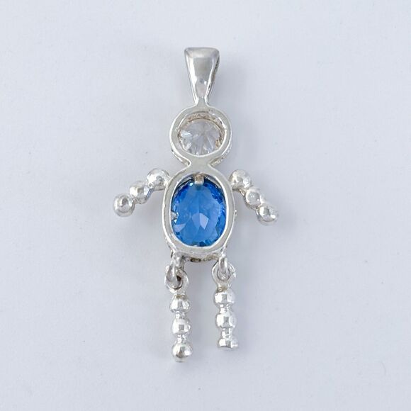 Vintage Sterling Silver 925 Blue Cubic Zirconia Boy Pendant - Picture 4 of 7